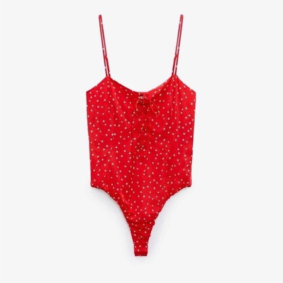 NWT ZARA Red Star Lace-Up Bodysuit S - Picture 3 of 14